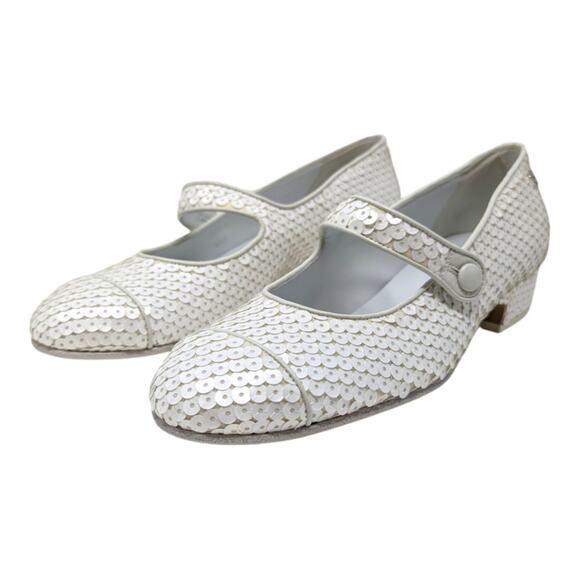 19C Chanel Mary Jane flats ballet pumps interlocking CC logo white sequin 37 - Picture 3 of 16